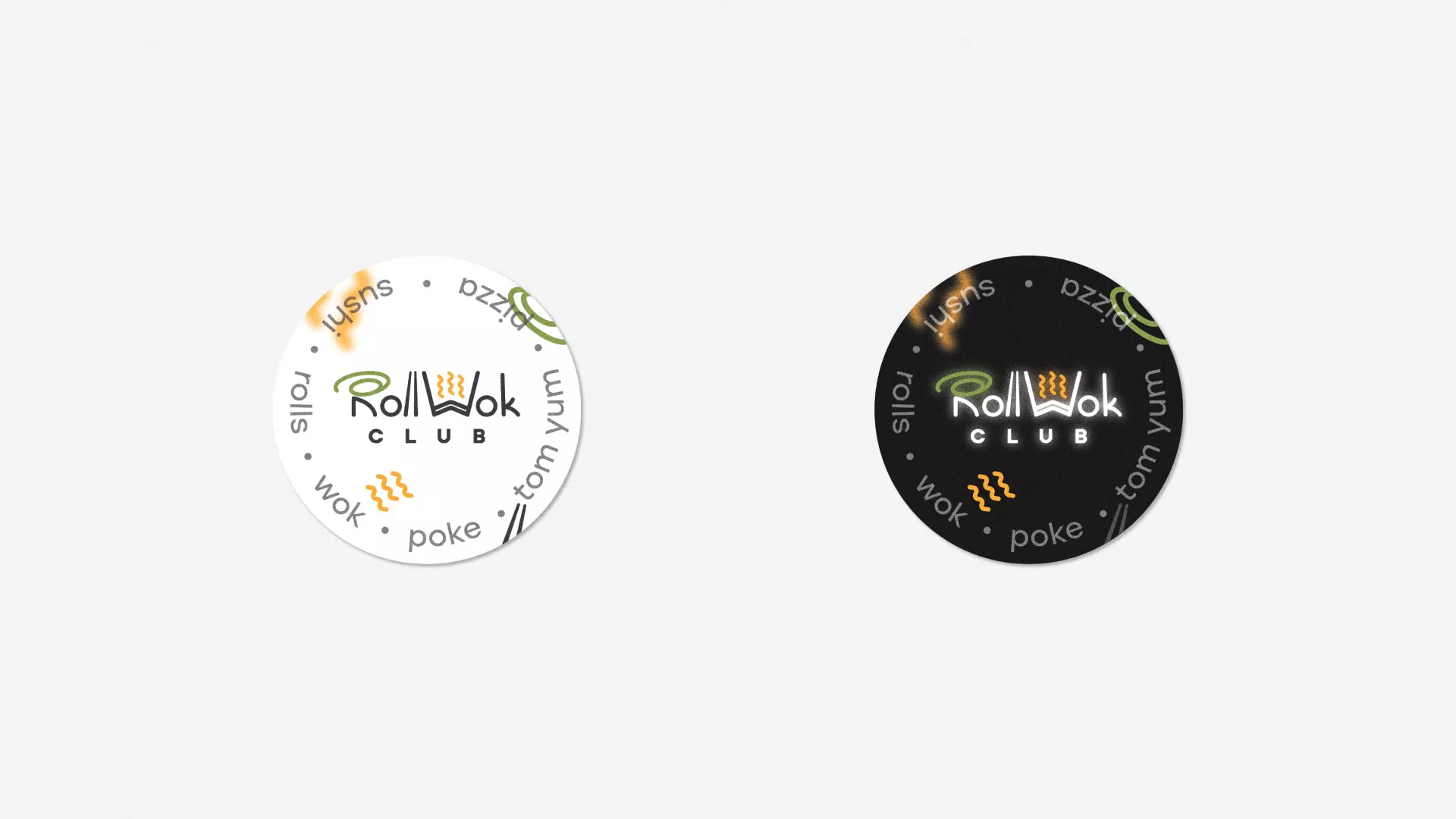 Разработка наклеек для суши-бара «Roll Wok Club» в Коммунаре