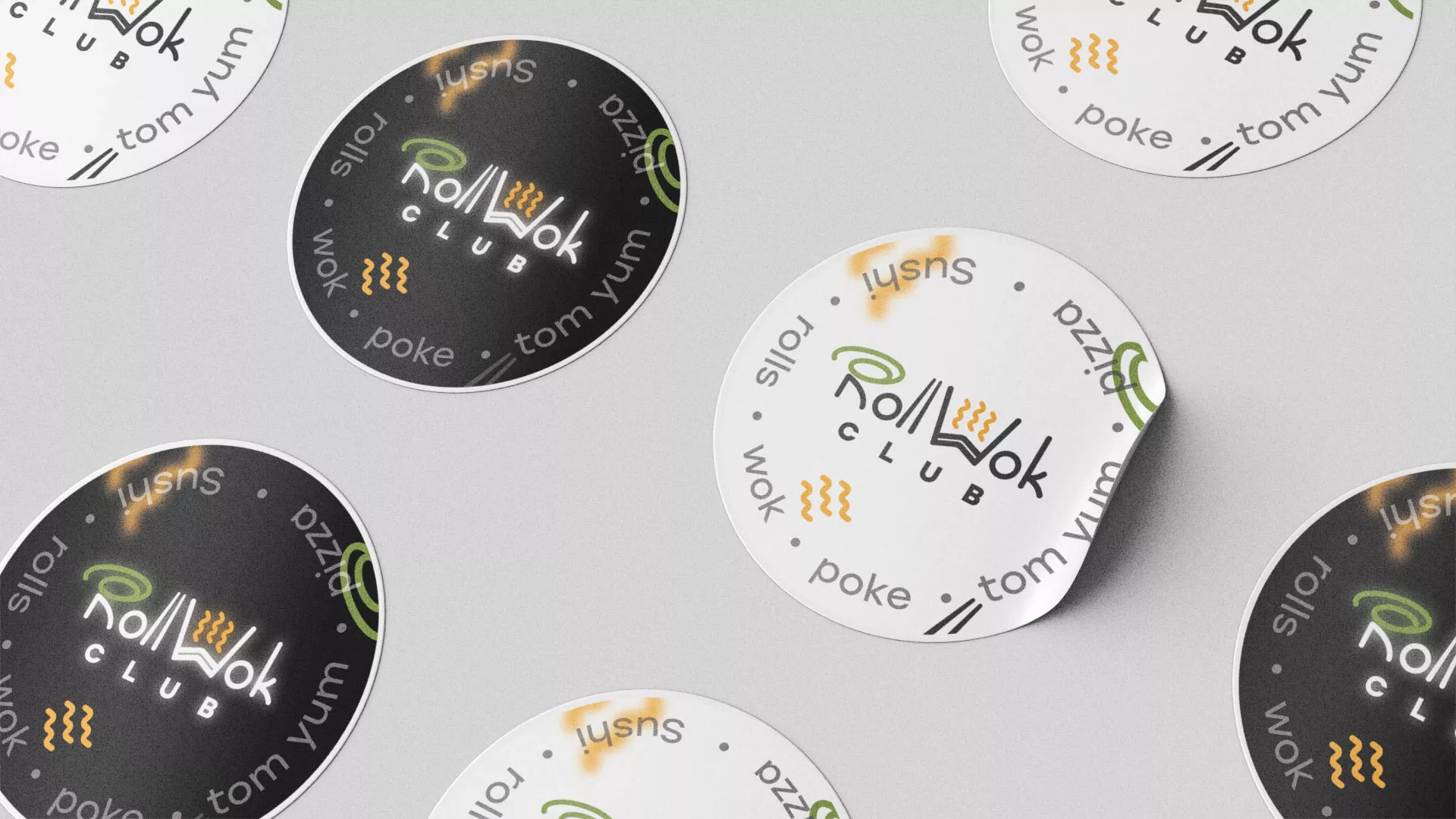 Разработка наклеек для суши-бара «Roll Wok Club» в Коммунаре
